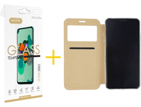 Kit Carcasa y Protector iPhone 12 Mini Skyhe Gandy Flip Dorado