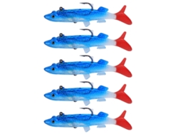 Danu26-5pcs Bolsa Cebo Suave Pvc Cuerpo Azul Cola Roja Para Pesca En Agua Salada Zander Accesorio De Pesca