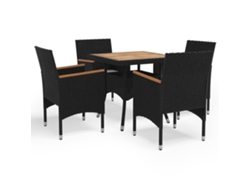 Juego de comedor de jardín de 5 piezas en mimbre negro y madera de acacia DKD Home Decor