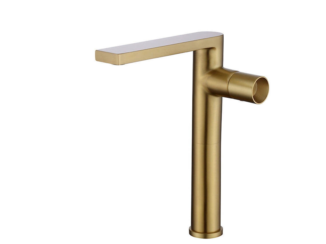 Grifo De Lavabo Elevado 003 En Latón Dorado Cepillo Colección Scamandre