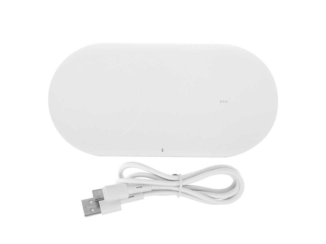 Carregador Sem Fio Rápido Qi 5w 7.5w 10w 15w Pad Para Celulares Com Bobina Dupla Branco