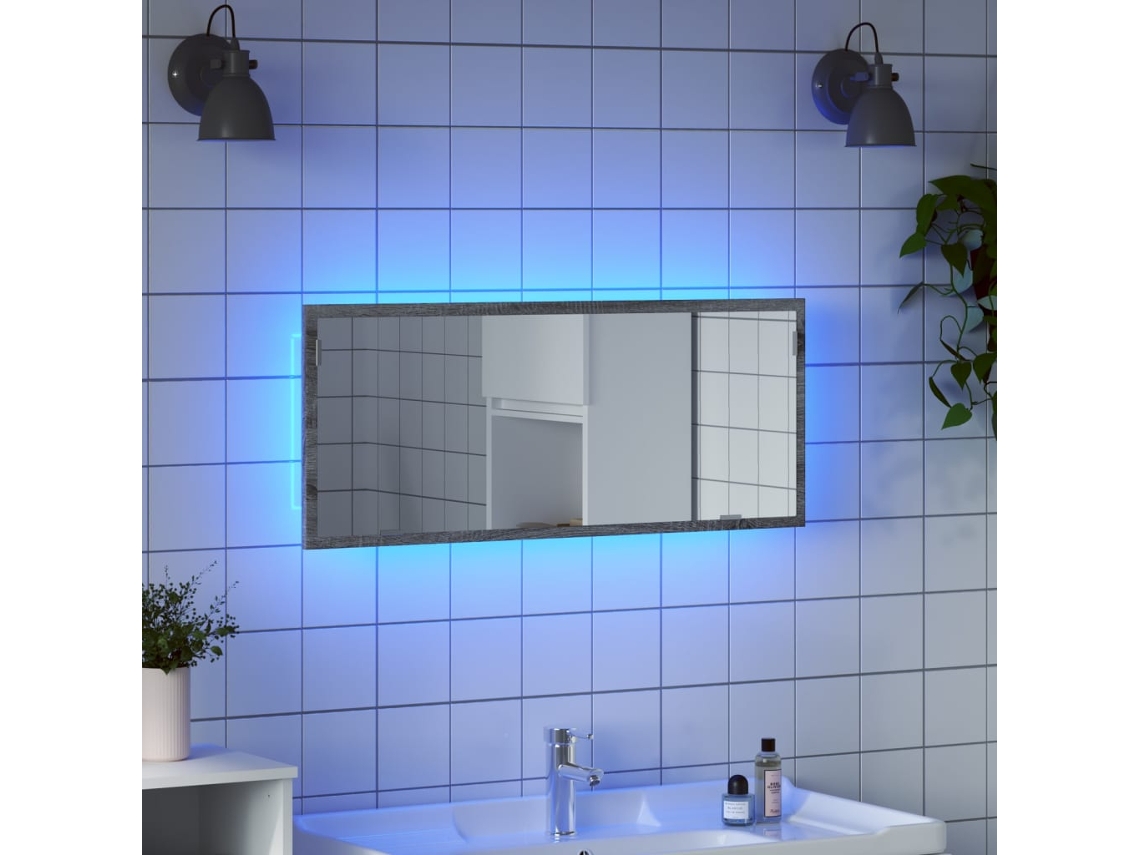 Espejo De Baño Led Madera Ingeniería Gris Sonoma 100x8,5x37 Cm