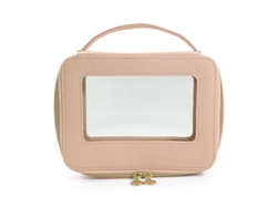 Bolso de maquillaje de viaje para mujer, de piel con ventanas transparentes y cremallera dorada NEVEANCE