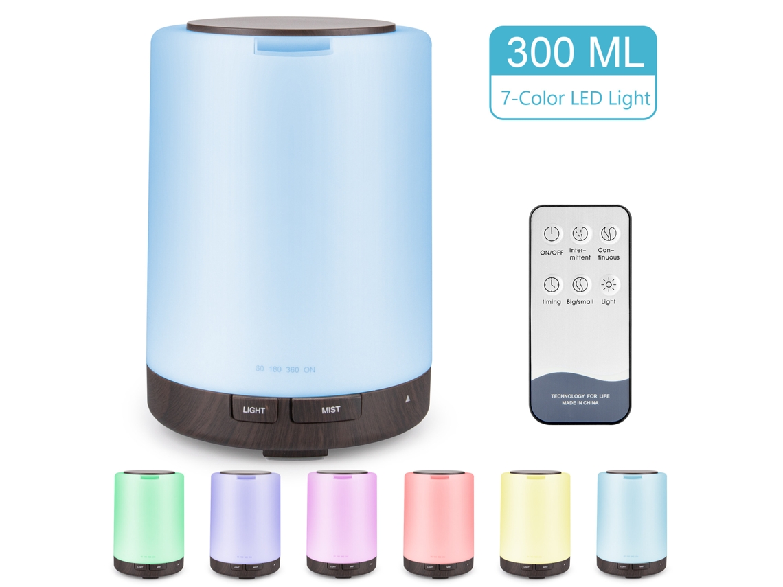 Humidificador 300 Ml Difusor De Aceites Esenciales Aroma 7 Colores Marrón Oscuro VANJL