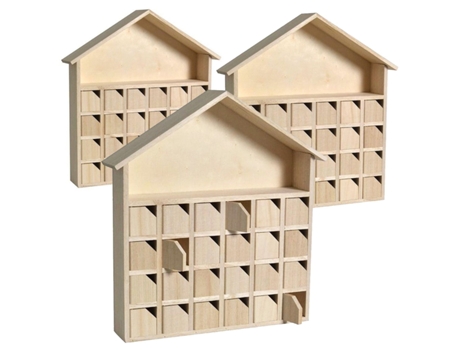 3 calendarios de Adviento casitas de madera 31,5 x 7 x 34 cm ARTEMIO