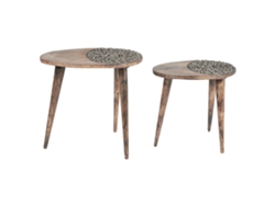 Conjunto de 2 mesas auxiliares de madera de mango oscura BELIANI Khetua