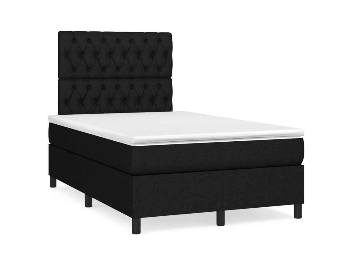 Cama Box Spring Con Colchón Y Luces Led Tela Negro 120x190 Cm