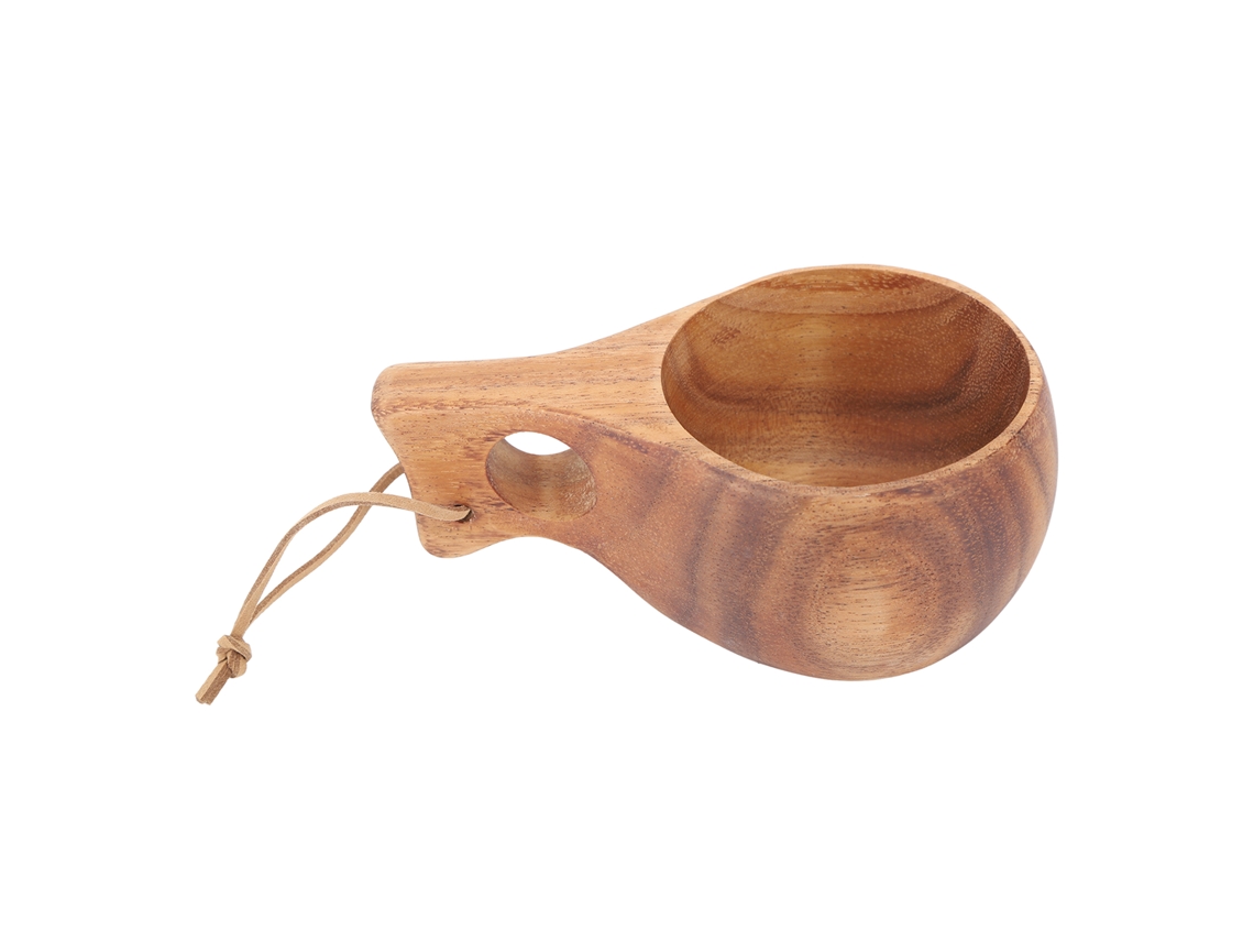 Taza de madera para acampar de 220 ml con aislamiento térmico, finamente pulida, con asa para senderismo al aire libre, de un solo orificio