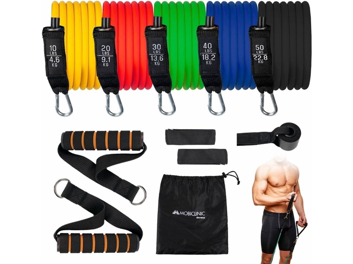 Gomas Elásticas de musculación Mobiclinic Bandas elásticas con Accesorios 5 Resistencias Antideslizantes Fitness Yoga Pilates