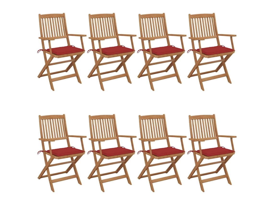 Sillas de jardín plegables DKD Home Decor de 8 piezas con cojines de acacia maciza