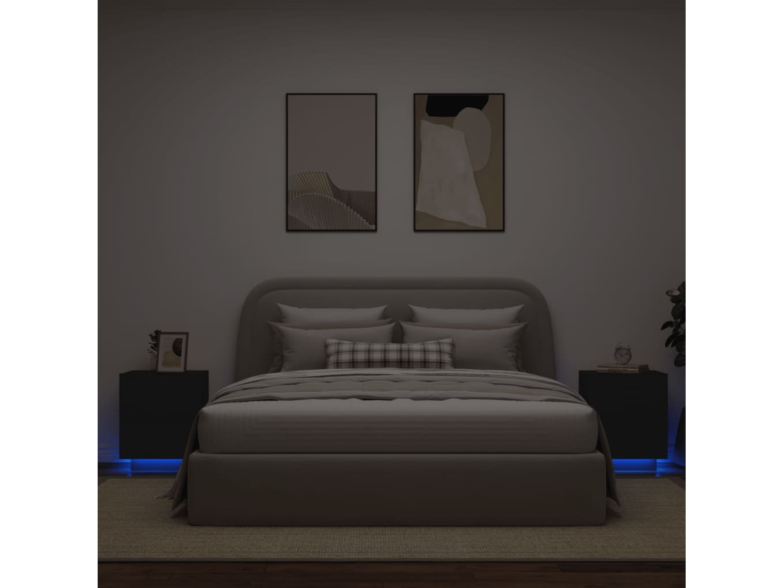 Mesita de Noche Mesitas Noche Luces Led Uds Ingeniería Madera Negro