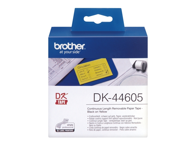 Consumible Original Brother DK44605 Cinta continua de papel térmico removible (amarilla). Ancho: 62 mm. Longitud: 30,48 m — Cinta