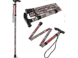 Bastón plegable ajustable de aluminio con estampado floral, ideal para senderismo y acampada. Ayuda de movilidad duradera.