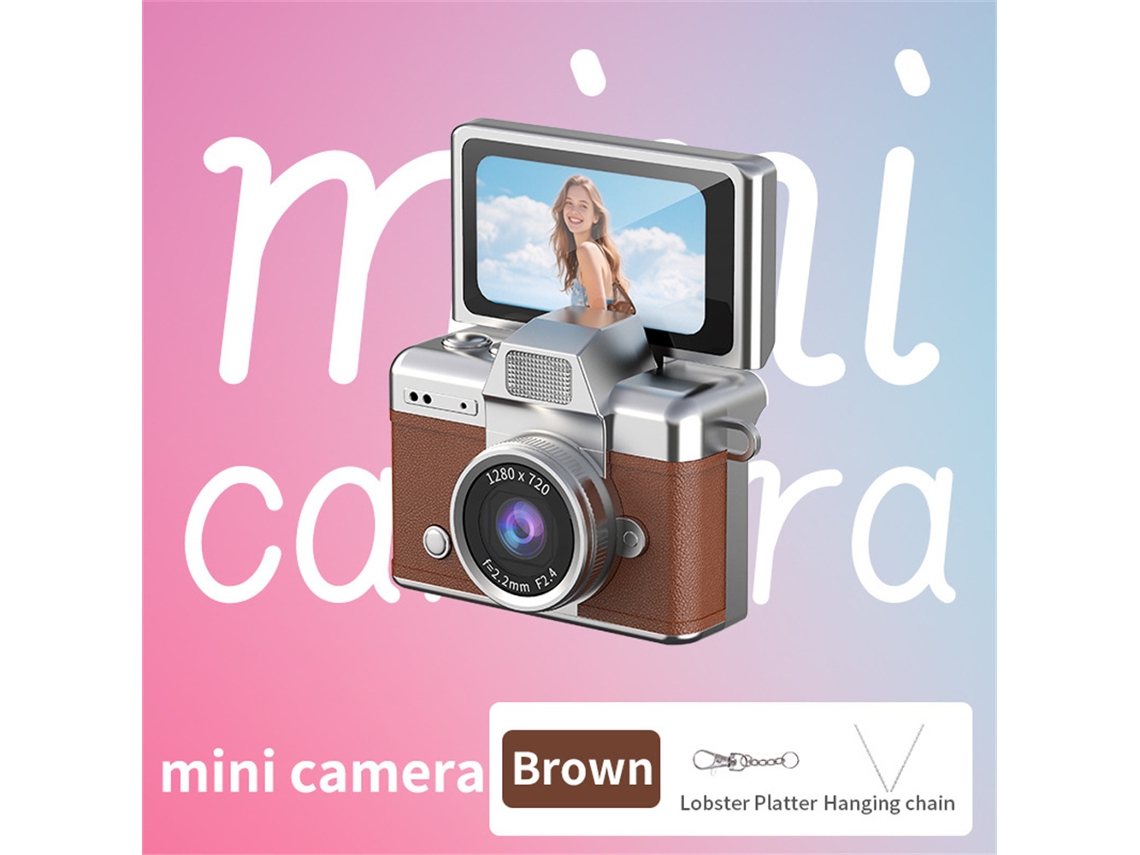 (brown-16g) Mini Cámara Digital De Mano Con Pantalla Selfie Giratoria 180°, Flash Y Múltiples Filtros.