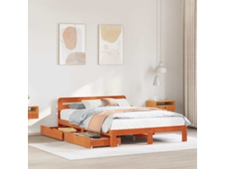 Cama Sin Colchón Madera Maciza De Pino Marrón Cera 160x200 Cm