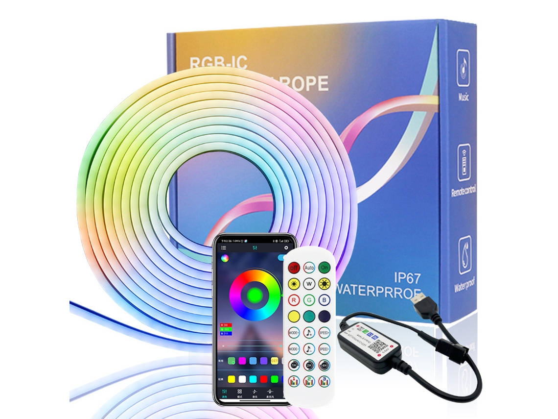 Tira de luz de neón, tira de luz LED RGB, control por aplicación, control remoto por infrarrojos 3 m Siurn
