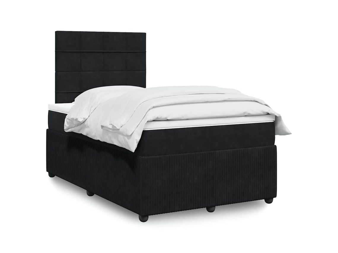 Cama Box Spring Con Colchón Terciopelo Negro 120x200 Cm