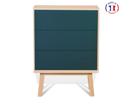 Cómoda MON PETIT MEUBLE FRANÇAIS con 3 Cajones (Azul Gris Lehon - Madera - 90 x 125 x 46 cm)