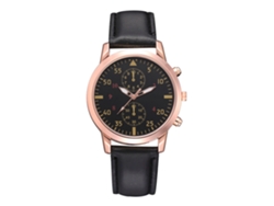 Reloj De Pulsera Redondo Informal Para Mujer Fanteeda, Piel Sintética, Cuarzo, Negro, Oro Rosa.
