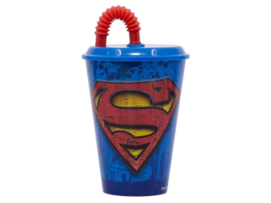 Vaso 430 Ml Con Tapa Y Pajita Superman