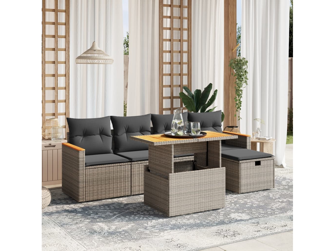 Conjunto de 6 sofás de jardín con cojines en mimbre gris DKD Home Decor