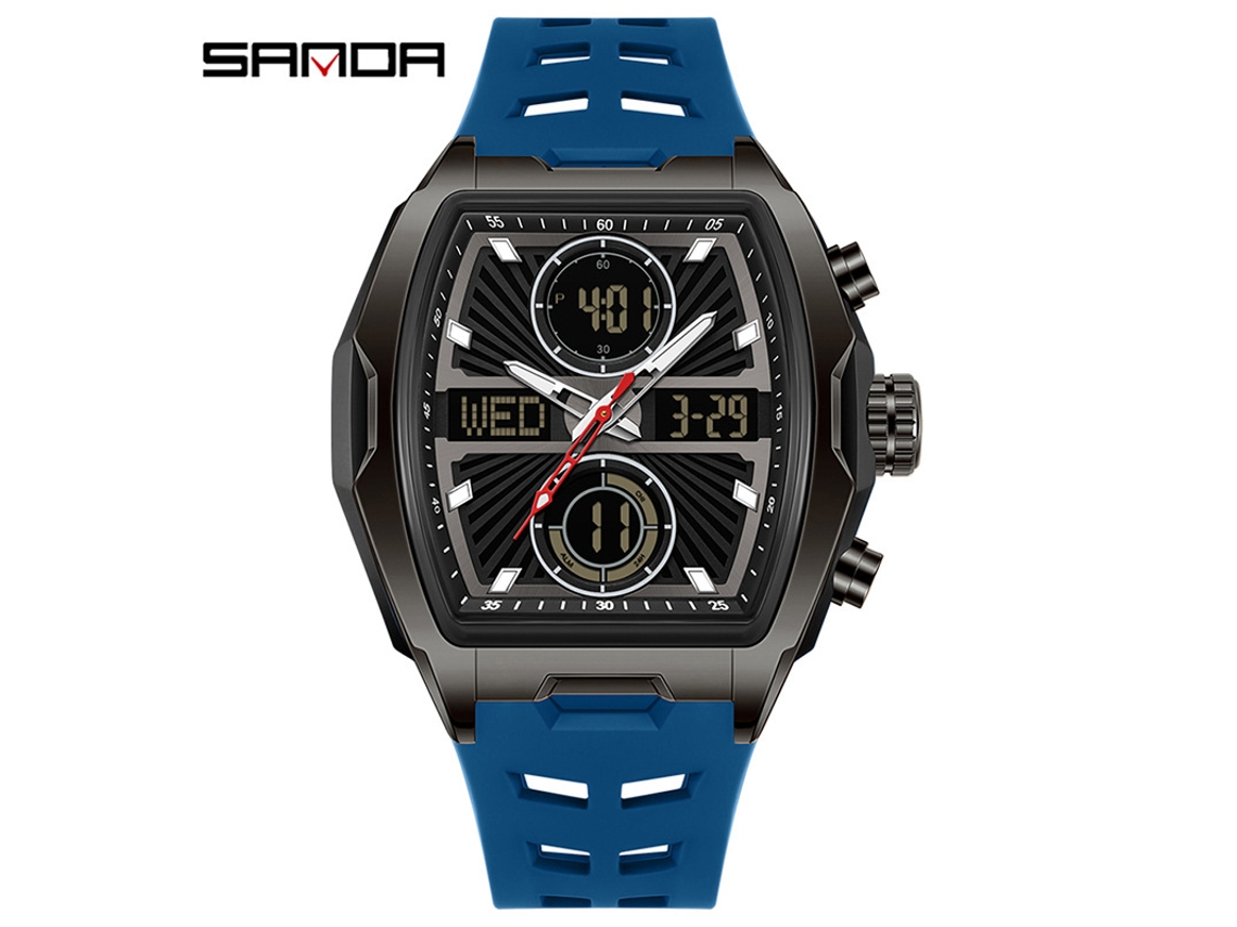 Reloj Electrónico De Moda (negro Y Azul) Con Acabado Luminoso Y Alarma Resistente Al Agua.