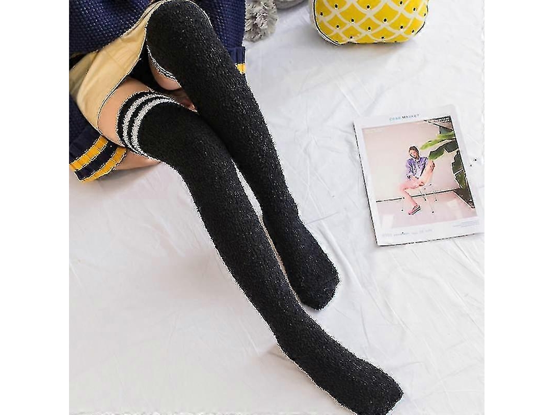 Calcetines suaves de lana coral hasta la rodilla, ideales para el invierno, para niñas y mujeres. Calcetines de rayas con estampados de animales, pelusas y dibujos animados.