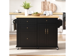 Isla De Cocina Móvil Con Ruedas Y Mesa De Comedor Extensible, Carrito De Cocina Con Cajones Multifuncionales, Ideal Para Cocina Y Comedor (negro)