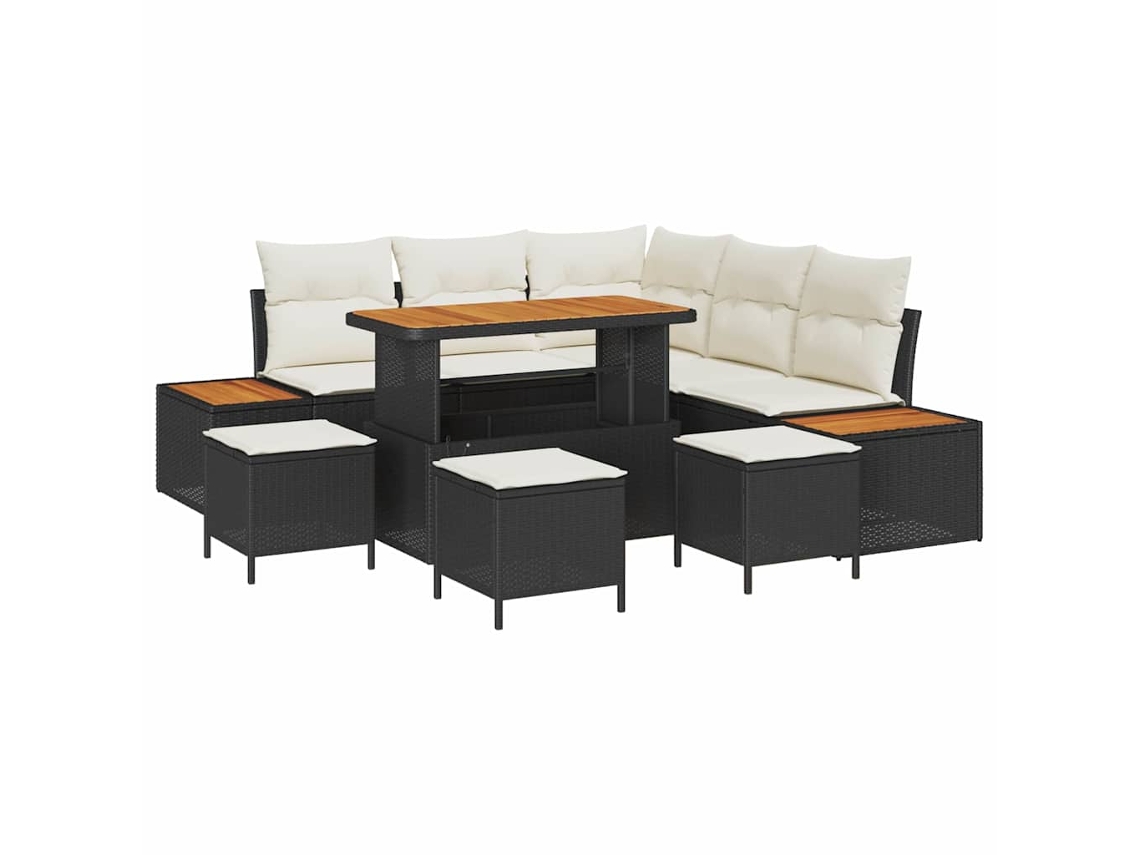 Maison Exclusive - Conjunto de sofás de jardín de ratán sintético negro de 9 piezas