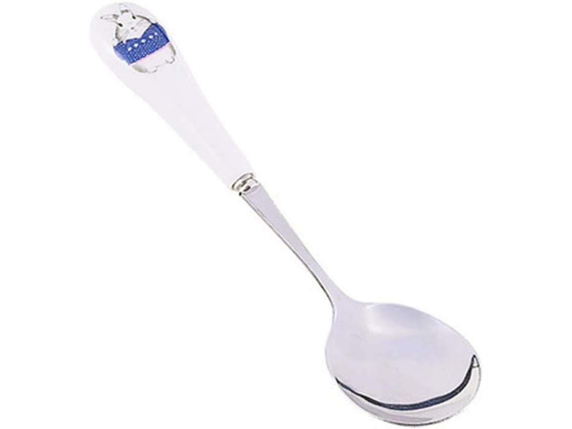Rebe - Cuchara infantil de acero inoxidable resistente al calor y cerámica blanca, taza con forma de conejo, 2 piezas.