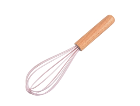 Batidor de silicona con mango de madera - Cabezal de batidor con mango de madera - Batidor para masa de panqueques rosa ZMDECQNA