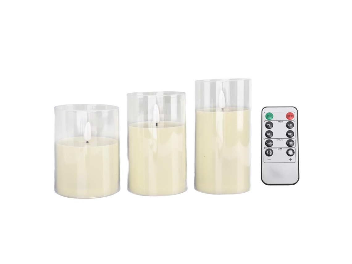 Velas Led Sin Llama Con Control Remoto, Acrílico Transparente, Funcionan Con Pilas, 3 Unidades.