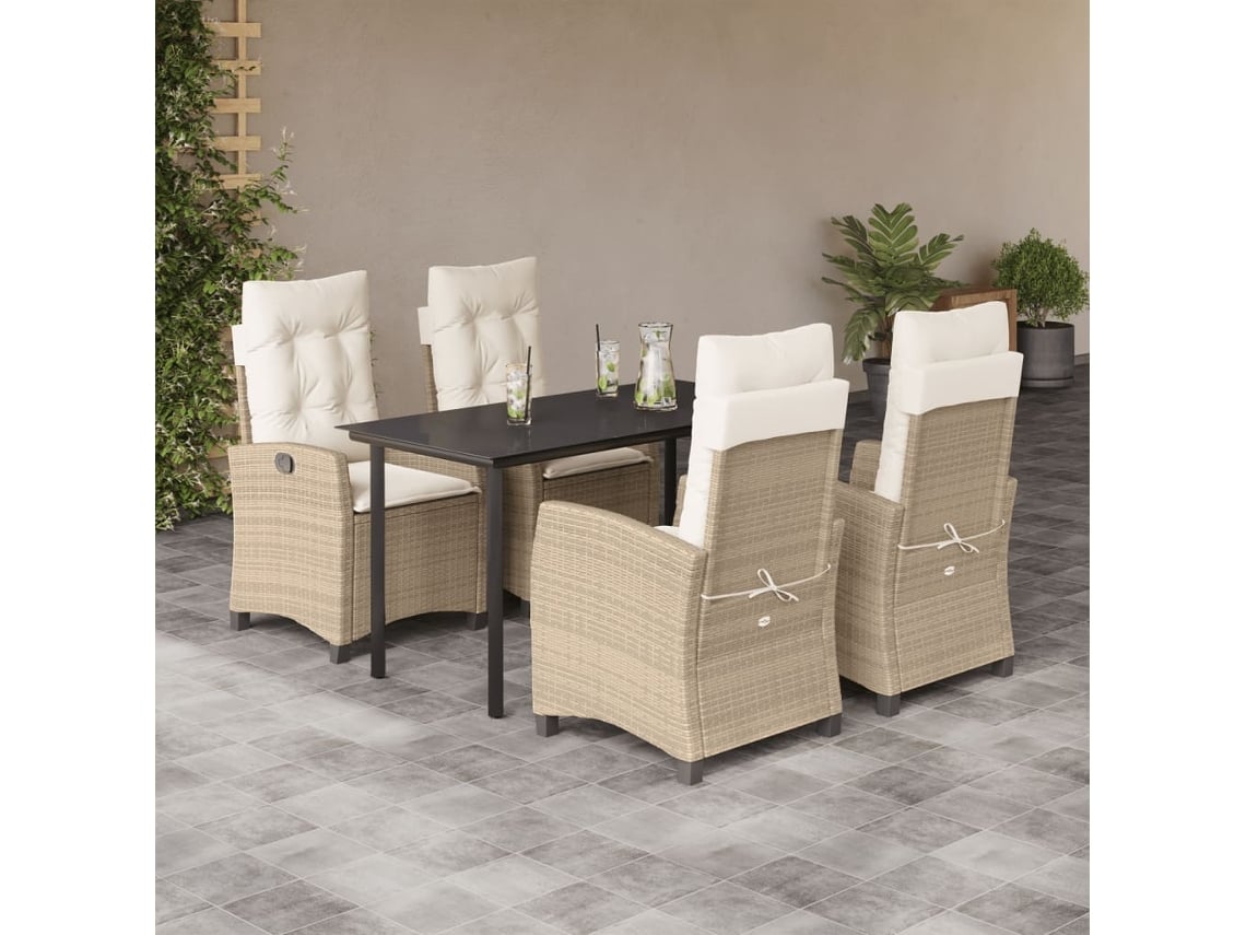 Juego de comedor de jardín de 5 piezas con cojines de mimbre beige de DKD Home Decor