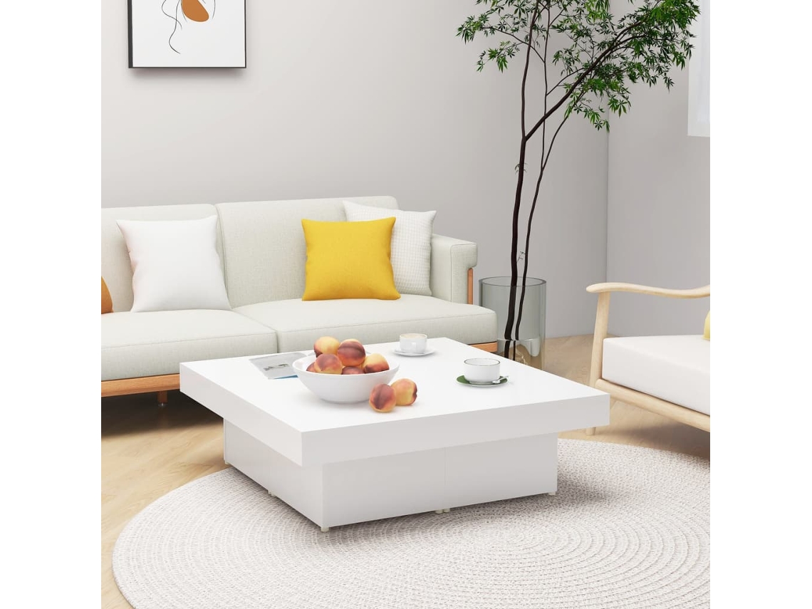 Mesa de Centro de Apoyo 90X90X28 Cm Contrachapado Blanco