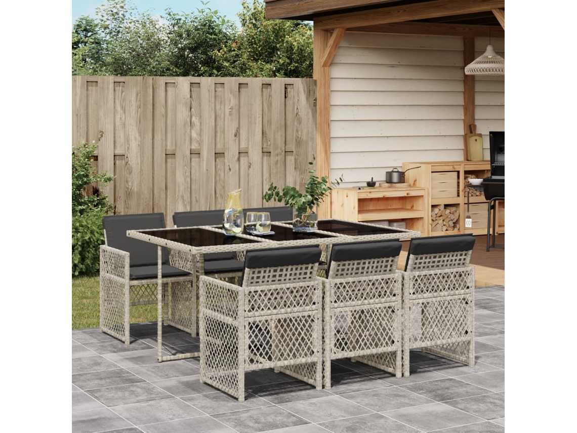 Juego de comedor de jardín de 7 piezas con cojines de mimbre gris claro de DKD Home Decor