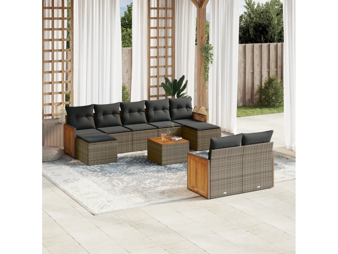 Conjunto de sofás de jardín de 10 piezas DKD Home Decor con cojines de mimbre gris