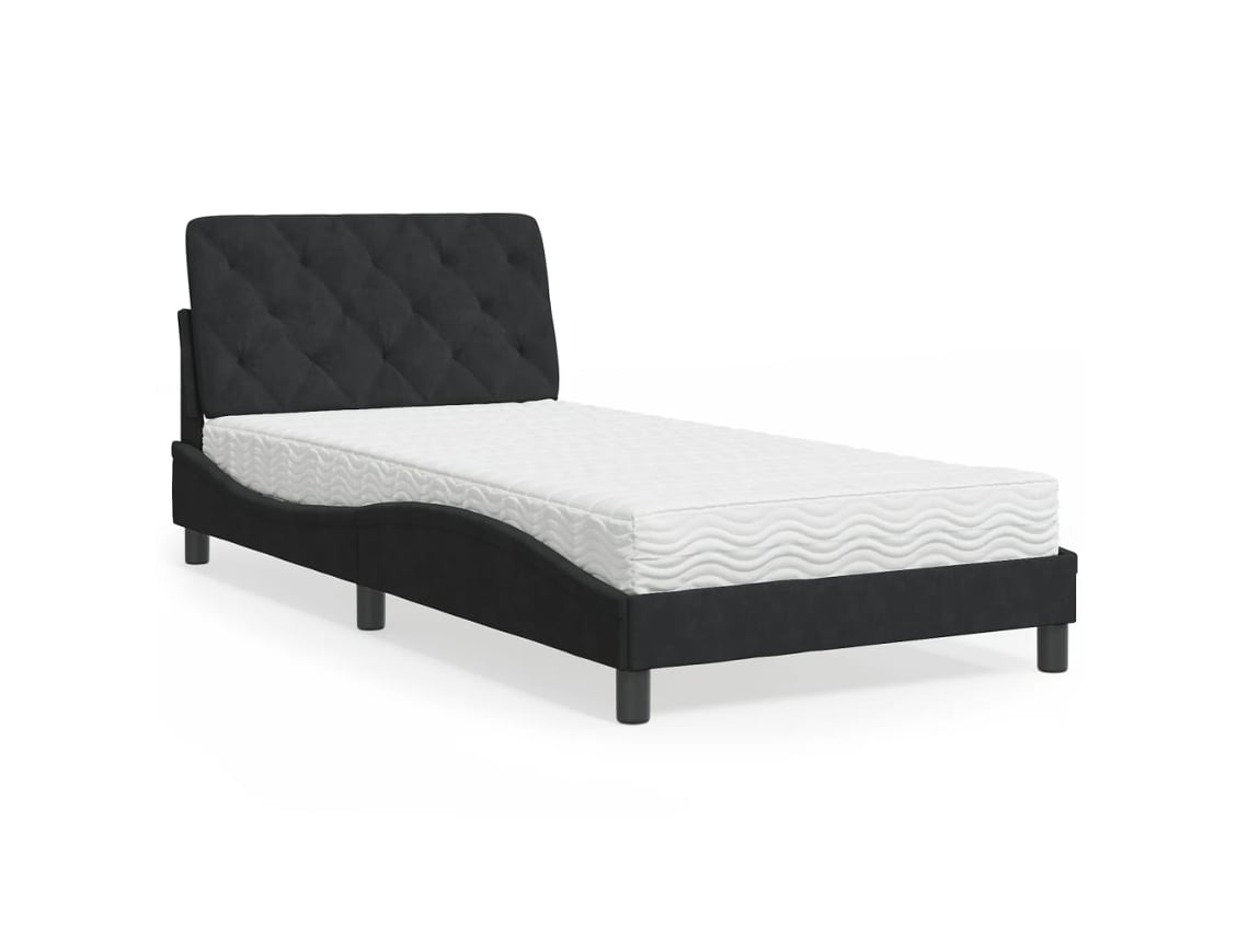 Cama Con Colchón Terciopelo Negro 100x200 Cm