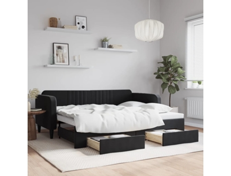 VIDAXL Sofá cama nido con cajones terciopelo negro 90x200 cm