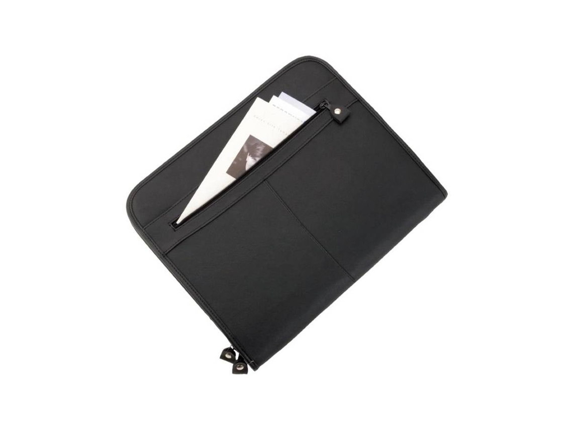 Estuche de escritura Alassio Milano, DIN A4, de piel, negro, con bolsillo para bloc de notas A4, adicional Jüscha (30013)