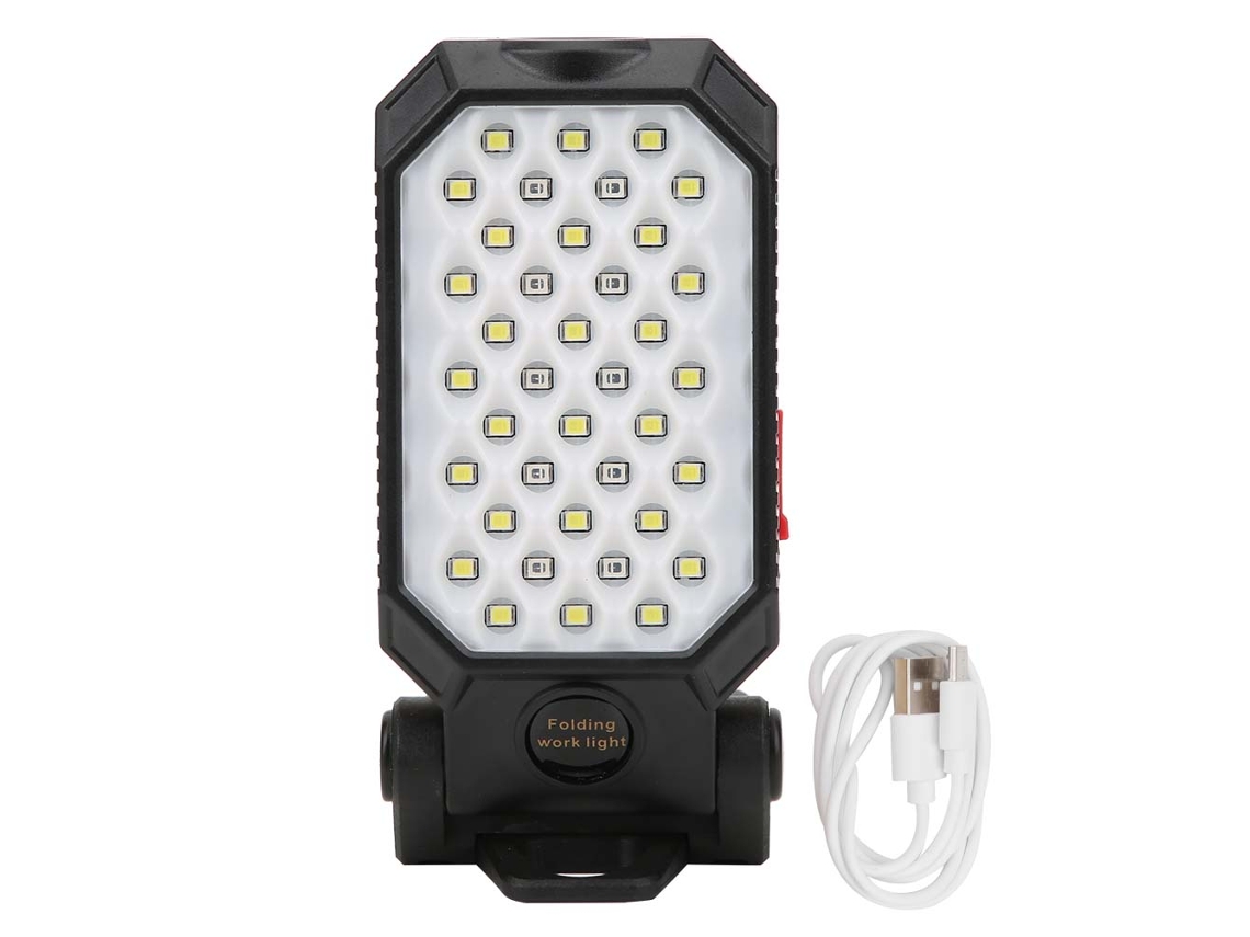 Lámpara de trabajo LED portátil BJ con 39 LED, carga USB e imán para coche y camping.