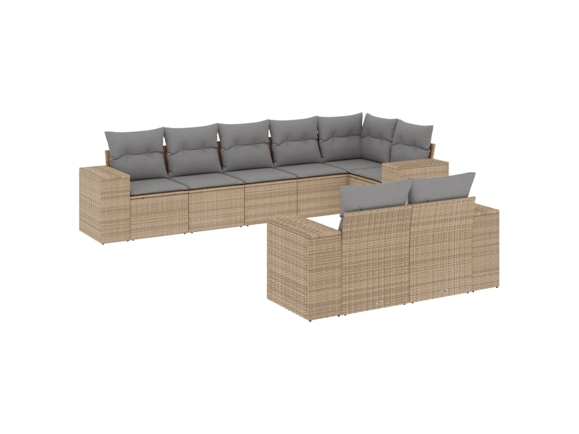 Conjunto 8 de sofás de jardín con cojines beige VIDAXL ratán PE