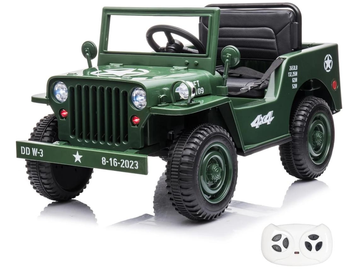 Coche Militar Eléctrico Para Niños - Willys 12v - 1 A 6 Años - Verde