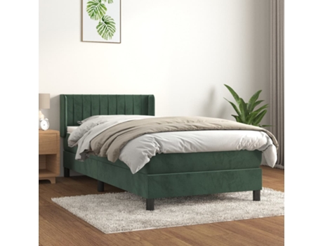 vidaXL Cama con somier y colchón 90x200 cm terciopelo verde oscuro