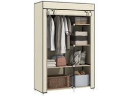 Guarda-roupa De Tecido Com Cabideiro E Prateleiras Abertas, 103x43x162,5cm, Creme