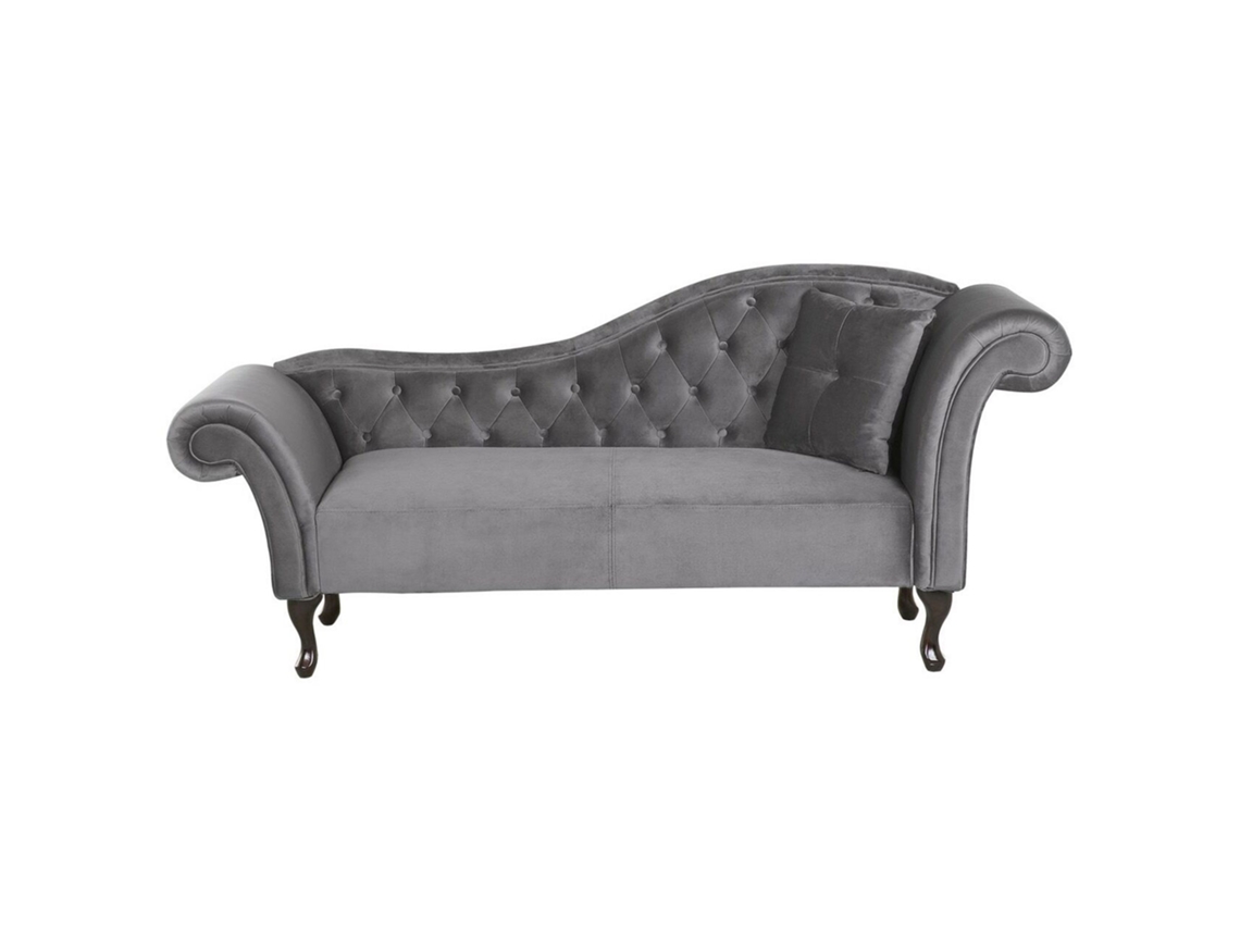 Chaise longue derecho BELIANI Lattes de Terciopelo Gris 188x59x87