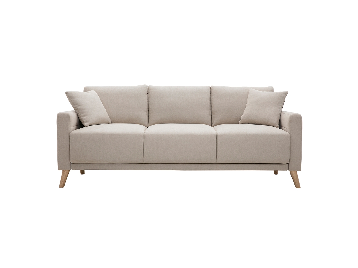 Sofá 3 Plazas de Tela Beige Y Madera Clara Munik MILIBOO