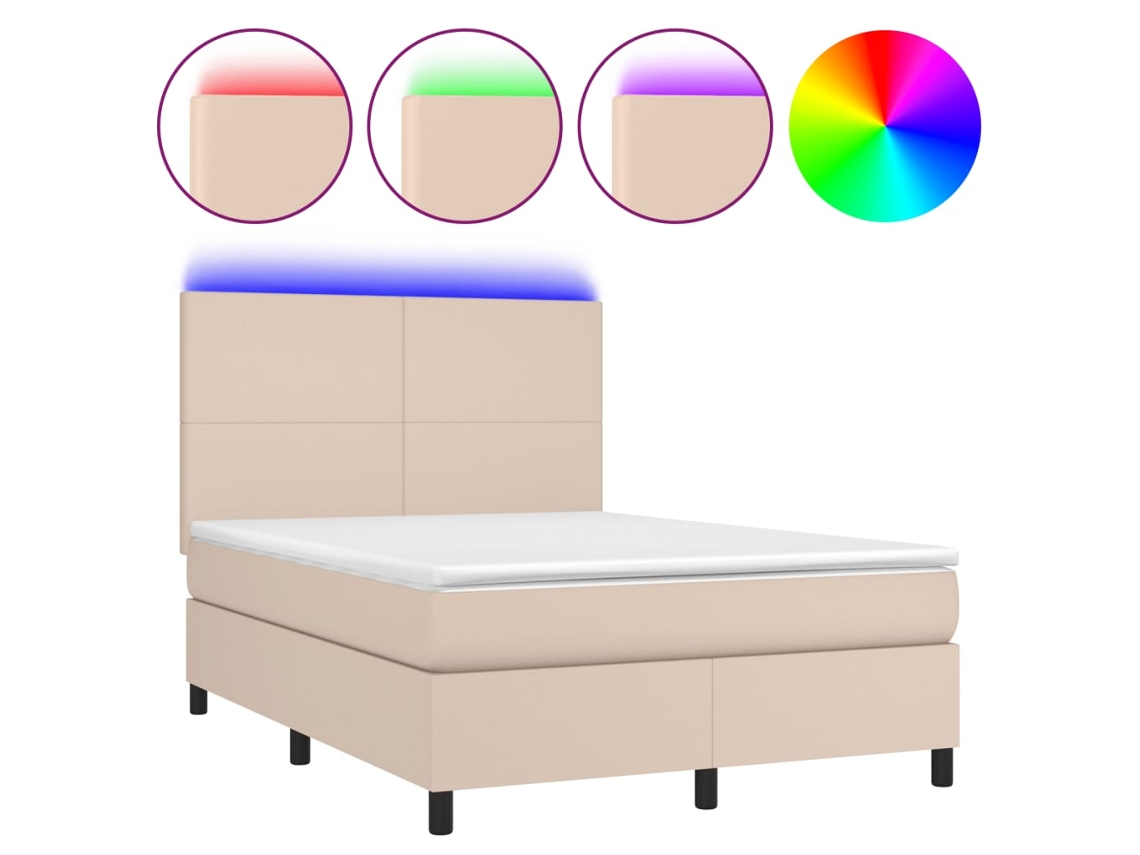 Maison Exclusive - Cama Box Spring Colchón Led Cuero Sintético Capuchino 140x190cm