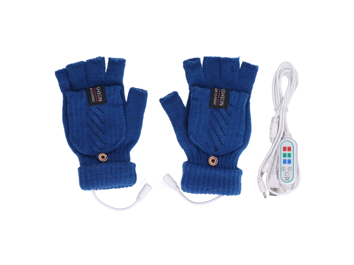 Guantes Calentados Usb Media Dedo Tejidos Eléctricos Calefacción Térmica Para Invierno Azules