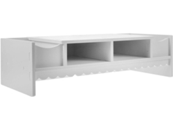 Soporte multifuncional blanco para monitor de PC con compartimento de almacenamiento integrado para optimizar el espacio. SFUSHOS