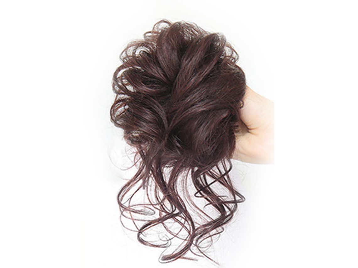 Extensión De Moño De Pelo Rizado Marrón Oscuro Con Elástico Para Peinados Elegantes Y Versátiles